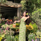 Green floral suspender dress beautiful waist A-line long skirt R0601