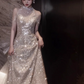 Gorgeous Champagne Prom Gown , Glitter Sequins Tulle Corset Maxi Evening Dress RS1417