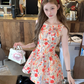 Women's summer French retro printed waist suspender dress R4824