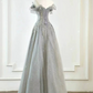 Elegant Sliver Prom Gown , Glitter Tulle Sequins Corset Maxi Evening Dress RS1426