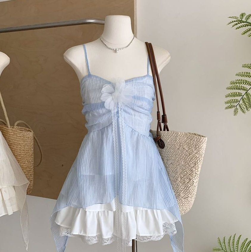 Fresh Blue Homecoming Dress , Striped Corset Mini Summer Dress Cami Dress RS1432
