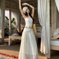 Gentle white moonlight dress hollow embroidery unique waist skirt wear tube top skirt R1704