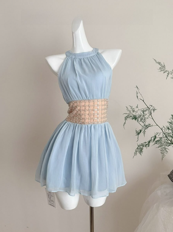 Fresh Contrast Homecoming Dress , Flowy Embroidery Corset Mini Summer Dress RS1465