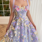 Dreamy Purple Prom Gown , Floral Pattern Tulle Corset Midi Birthday Dress RS1502