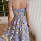 Dreamy Purple Prom Gown , Floral Pattern Tulle Corset Midi Birthday Dress RS1502