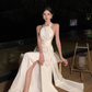 French halter neck slit satin dress backless sexy dress banquet temperament long dress R1617