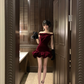 Dark red suspender waist slim hip bud skirt short skirt homecoming dress R5085