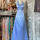 Light blue halter neck, fitted waist, slimming, sexy and elegant long ball gown R7843