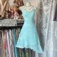 Light blue halter-neck short ball gown R7496
