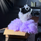Silver top with diamonds and high-end purple feather skirt for homecoming dress R4194