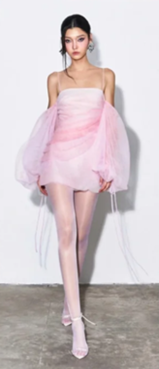 Pink strap one-shoulder slim waist sweet and cute mini skirt homecoming dress R4517