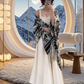 White halter-neck fitted ball gown with a full skirt, elegant and sophisticated R8042