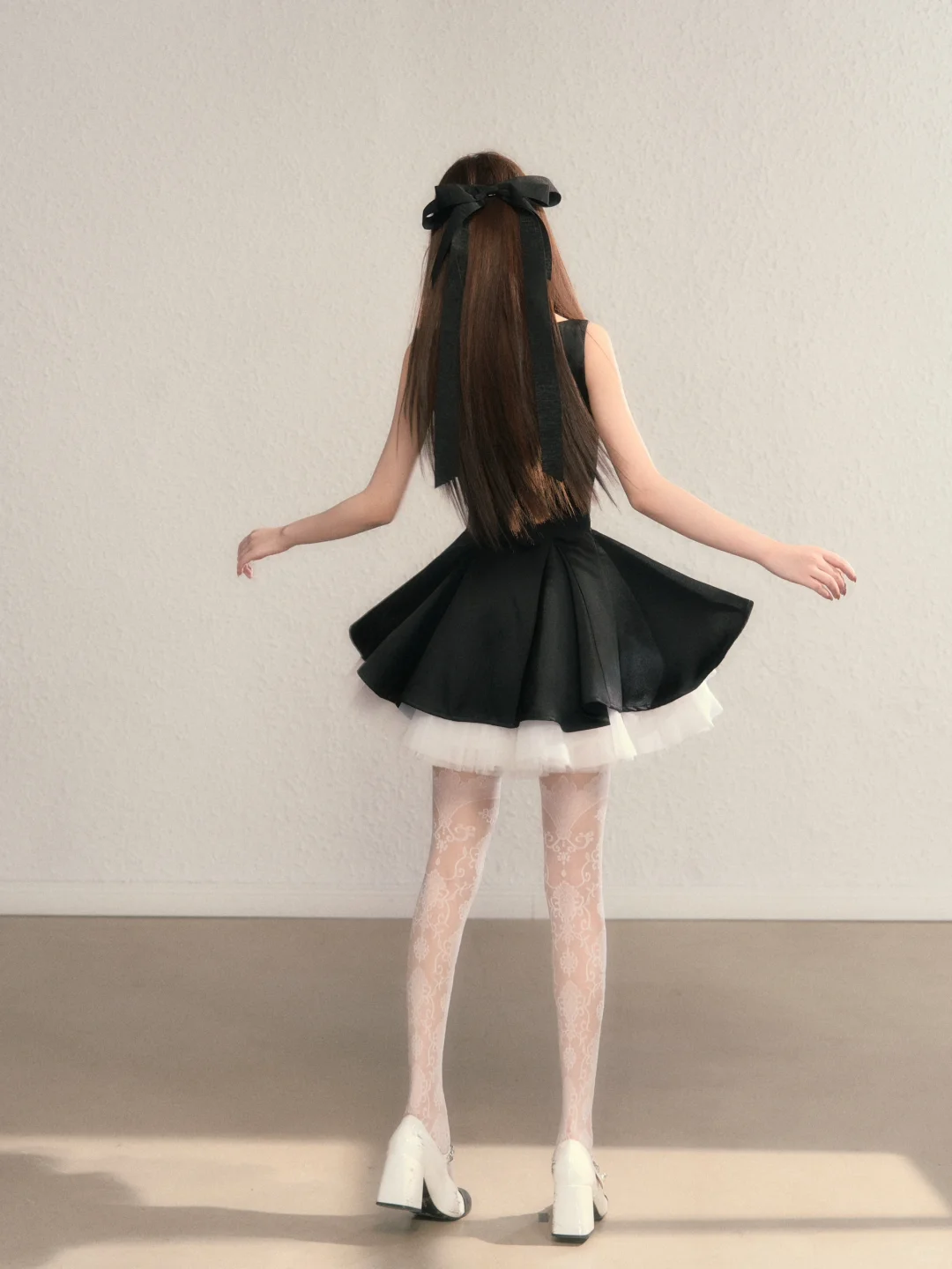 Black suspender waist slim A-line short skirt homecoming dress R5405