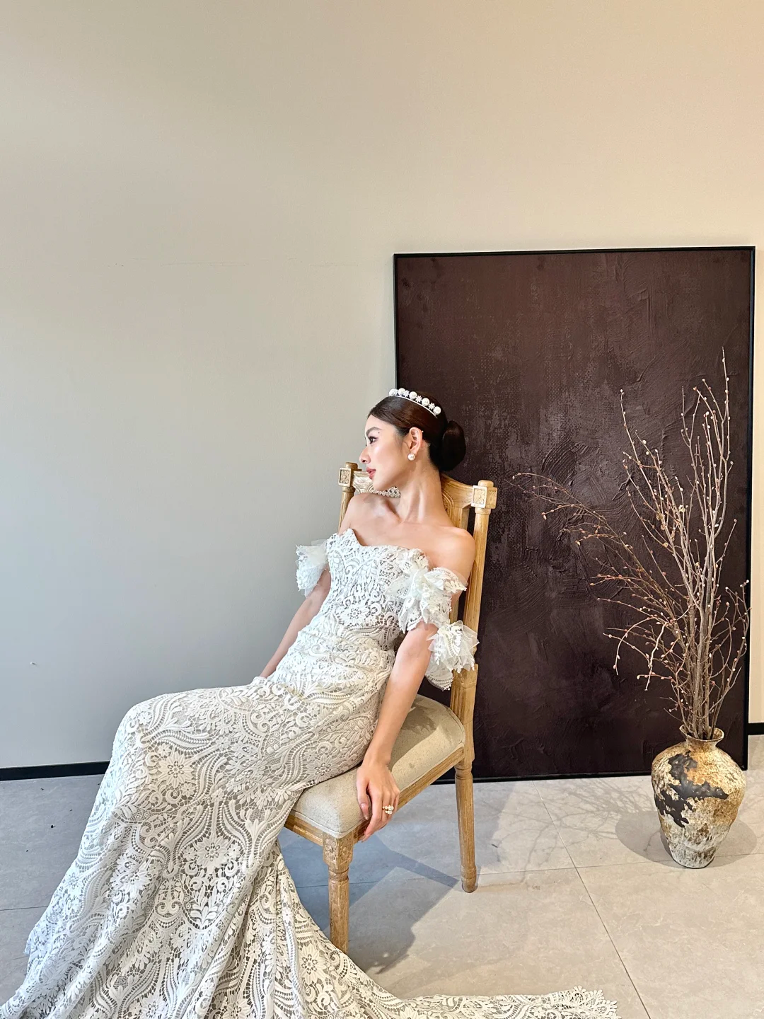 White tube top lace waist slim fishtail sexy long dress bridal gown R6058