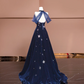Dark blue strapless, fitted A-line long ball gown R8378