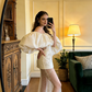 White off-the-shoulder fitted short sexy ball gown R8589
