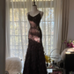Black halter-neck fitted sequined long ball gown R7732