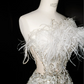 White tube top feather waist slim sequin fishtail maxi dress, prom dress R5662