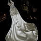 White halter-neck, fitted waist, elegant long ball gown R6976
