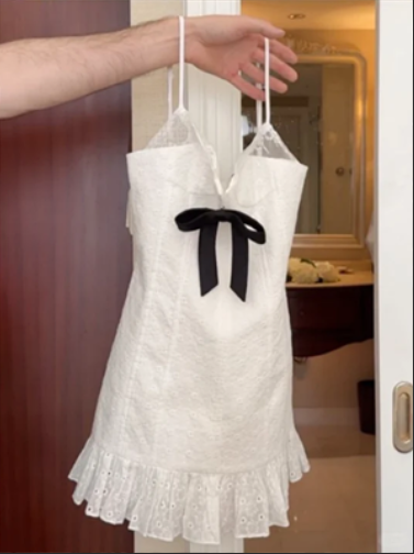 White halter waist slim lace skirt short skirt homecoming dress R4597