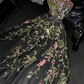 Black strapless fitted waist light green rhinestone long ball gown/bridal dress R8743