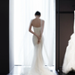 White tube top slim waist pleated sexy long dress bridal gown R6038