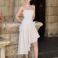 White tube top slim waist slimming asymmetrical flowing skirt short skirt homecoming dress R4477