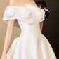 White gentle design neckline one shoulder waist slim fit long skirt short skirt homecoming dress R4718