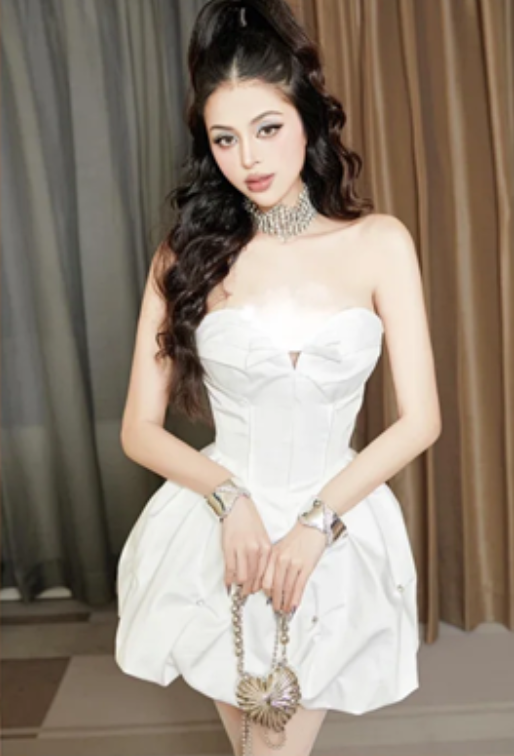 White tube top waist satin slim temperament flower bud skirt short skirt homecoming dress R4677
