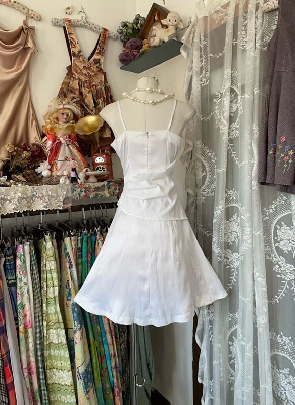 White halter-neck A-line mini dress, ball gown R6297