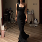 Black halter-neck fitted bodycon fishtail sexy long ball gown R8086
