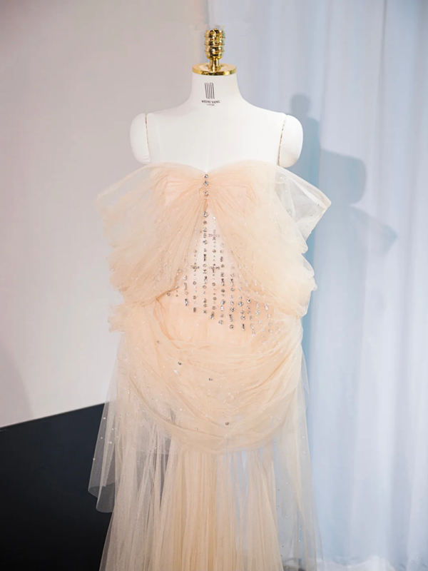 Light apricot strapless sexy long ball gown, bridal dress R9013