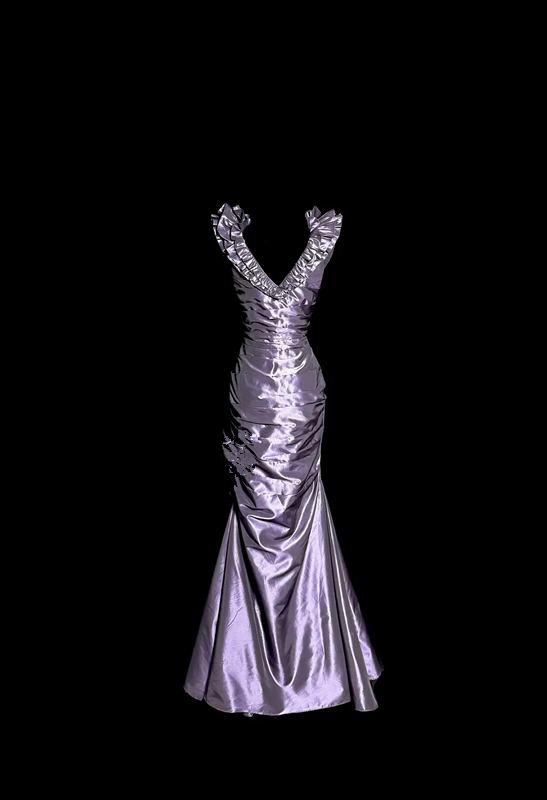 Light grayish purple sleeveless fitted waist pleated hip-hugging sexy long ball gown R6657