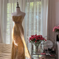 Champagne gold strapless fitted long ball gown R7692