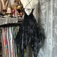 Black halter neck slim waist irregular skirt short ball gown R6178
