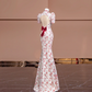 Red floral print, Chinese-style neckline, fitted waist, slimming silhouette, sexy long ball gown R8402
