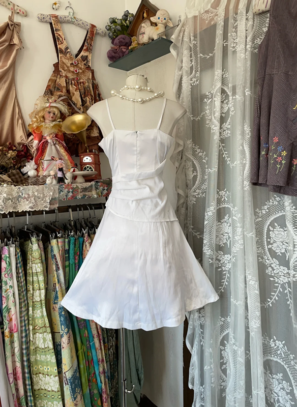 White halter-neck A-line mini dress, ball gown R6337