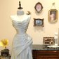 Light Gray Strapless Waist-Cinched Slim-Fit Sexy Ball Gown R7136