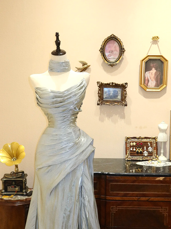 Light Gray Strapless Waist-Cinched Slim-Fit Sexy Ball Gown R7136