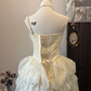 White retro elegant suspenders waist bud skirt short skirt homecoming dress R4275