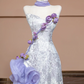 Light purple strapless 3D floral dress with a fitted waist and A-line skirt, a stylish ball gown/bridal gown R8287