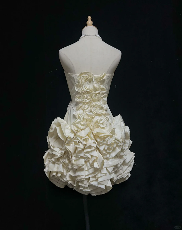 Apricot Strapless Pleated Waist Cake Skirt Homecoming Dress R4965