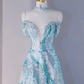 Light blue strapless fitted long ball gown R9043