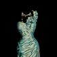 Green satin one-shoulder pleated waist long ball gown R6617
