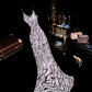 White with black stripes, halter neck, fitted waist, elegant long ball gown R6896