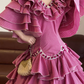 Pink V-neck Waist-Cinched Tiered Skirt Ball Gown & Bridal Gown R7378