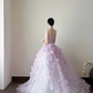 Light purple strapless, waist-cinched, full-skirted long prom dress R7963