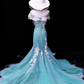 Light green fitted, bodycon, long ball gown with a fishtail hem R8684