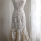 White halter-neck floral-stitched fitted waist, apricot-colored full skirt, bodycon long ball gown, bridal dress R6776