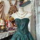 Gray green satin strapless slim waist A-line maxi ball gown R6137